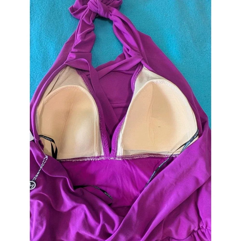 MagicSuit Bianca Romper Swimsuit Size 16 Women's 1 PC Halter Hibiscus Pink NEW